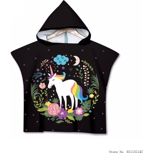 Cute Rainbow Unicorn 3D Printed Beach Towel for Boys and Girls Soft Quick Drying Absorbent Portable Cap Towels