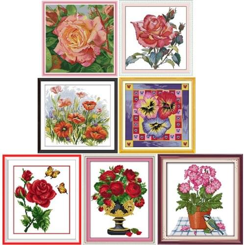 Red Flowers Series Counted Cross Stitch Kits 11CT 14CT Printed Patterns Handmade Crafts Sewing Needlework Chinese Embroidery Set