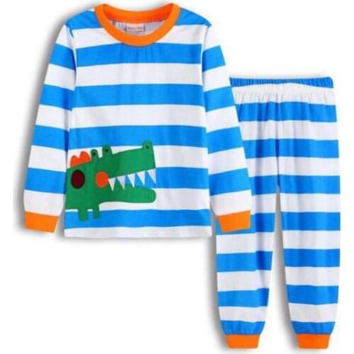 New Crocodile Baby Boy Pajamas Long Clothes Suits Blue Stripe Spring Children PJS Sleep Sets Cotton Pijamas T-Shirt Pant
