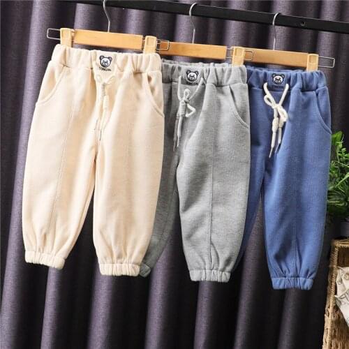 2021 boys' autumn new childrens trousers, small and medium-sized virgin baby pants, knitted soft Korean style girdled children