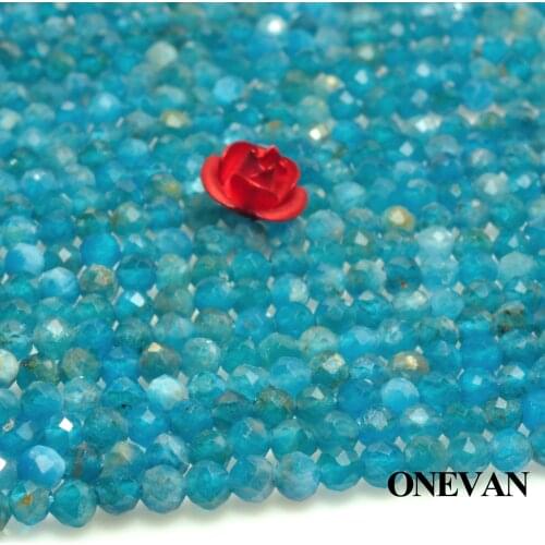 ONEVAN Natural Blue Apatite Faceted Round Beads 3mm Smooth Stone Bracelet Necklace Jewelry Making Diy Accessories Gift Design