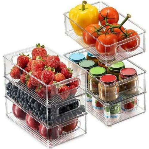 Refrigerator Organizer Bins Stackable Fridge Organizers with Cutout Handle Clear Pantry Container Kitchen Cabinet Food Storage