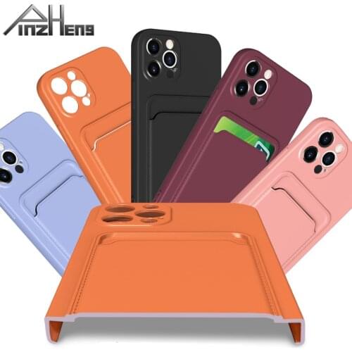 PINZHENG Card Phone Case For iPhone X XR XS 11 12 Pro Max Soft Anti-Fall TPU Silicone Phone Protective Cover For 7 8 Plus Cases