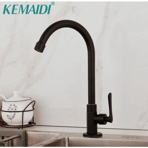 KEMAIDI 360 Swivel Matte Black Kitchen Faucet Stream Rotated Spray Stainless Steel Deck Mount Single Cold Water Basin Tap Faucet