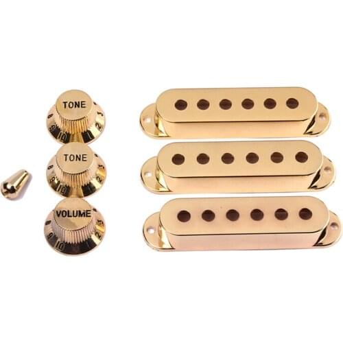 Gold Plated 3 Single Coil Pickup Cover +3 Knobs+Switch tip For Stratocaster Fender Strat Guitar Repair Tool parts Replacement