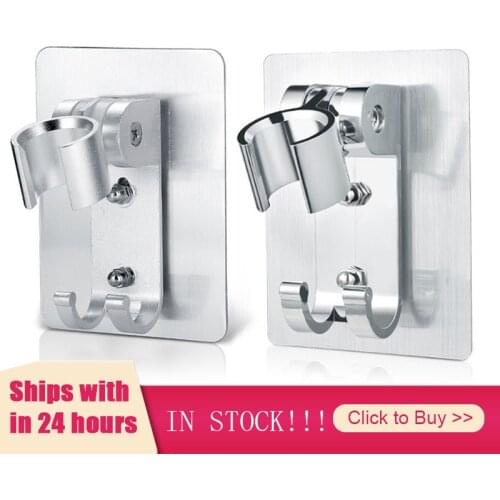 Adjustable Shower Head Holder Wall Mount Bracket With 2 Hanger Hooks, Aluminum Heavy Duty Adhesive For Bathroom Accessories