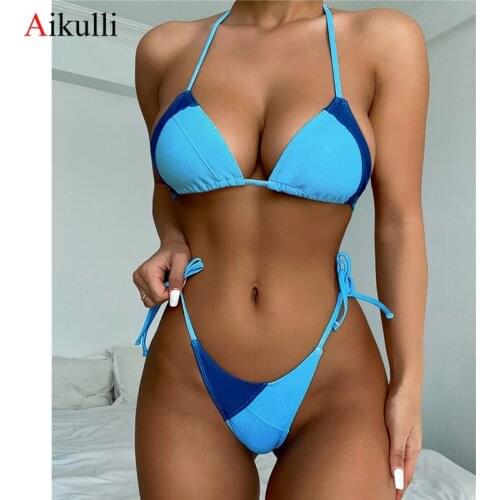 Sexy Triangle Bikinis Swimsuit Women Stitching Bikini Sets Push UP Swimwear Biquini Bathing Suits String Female Summer Beachwear