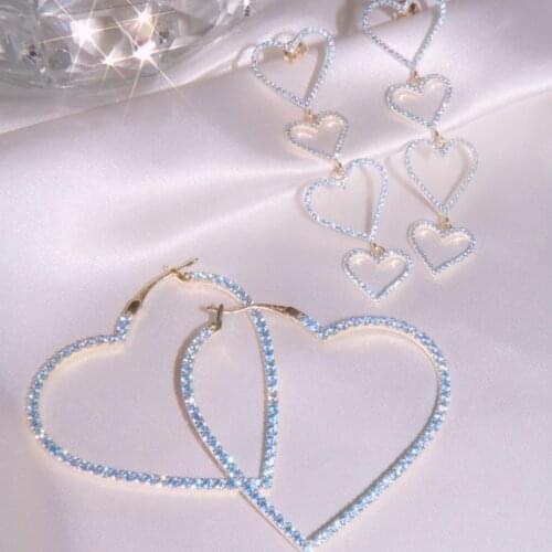 Blue Pink White Rainbow CZ Heart Shape Romantic Hoop Earring 2021 Valentines Day Gift Women Lovely Gold Color Vermeil Jewelry
