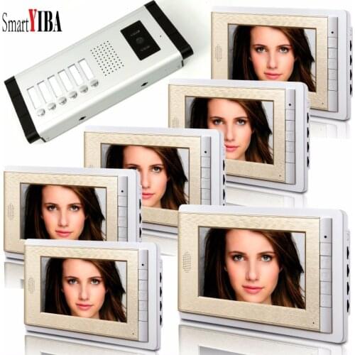 SmartYIBA 7" Video Door Camera kits Wired Home Video Intercom 6pcs Color Monitors Interphone For 6 Units Apartment Hotel Rooms