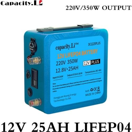 12v Outdoor Lifepo4 Battery Pack 25ah Lithium Iron Phosphate Golf Rechargeable Battery portable with BMS and AC350W 220V Output