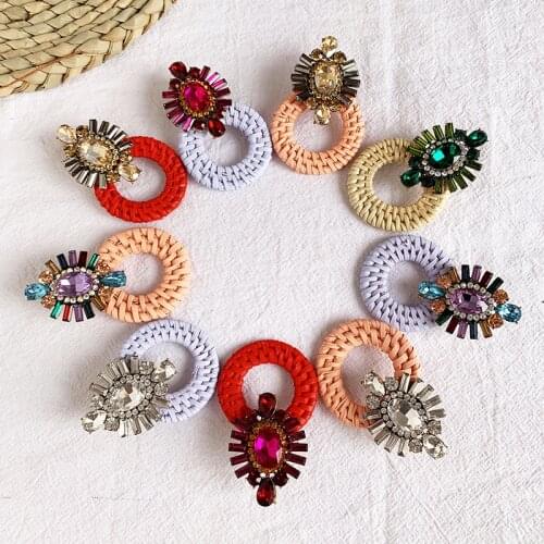 Purple Heart Rattan knit Wooden Drop Earrings Vintage Flower red Crystal Dangle Earrings for Women Jewelry Christmas gift