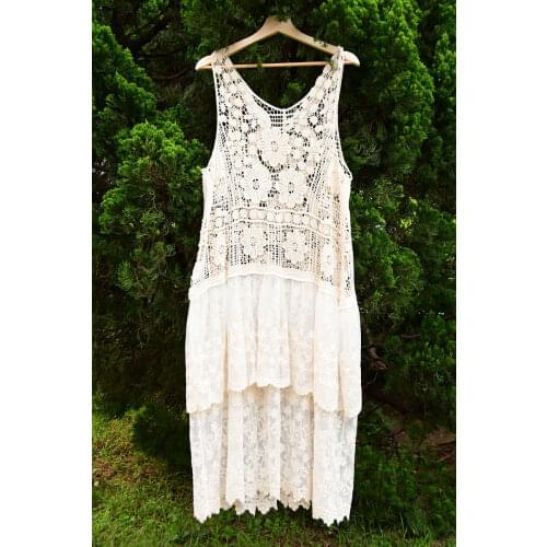 Japan Harajuku Summer Hollow Out Hook Flower Lace Crotch Mori Girl Sweet Dress Women Beach Holiday Tank Dresses Vsetido Femme