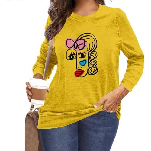 Ladies T-shirt Autumn Art Print New Women Casual Loose O-neck Long Sleeve T-shirt Ladies Fashion All-match T-shirt Top Girls