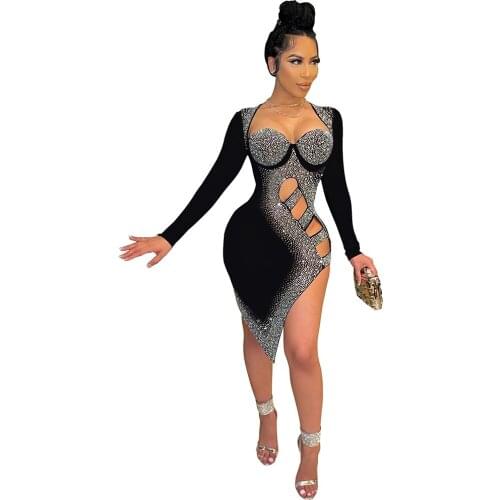 Women Sparkly Silver Crystals Dress Evening Dress Birthday Party Wedding Rhinestone Sexy Sequin Dance Costume