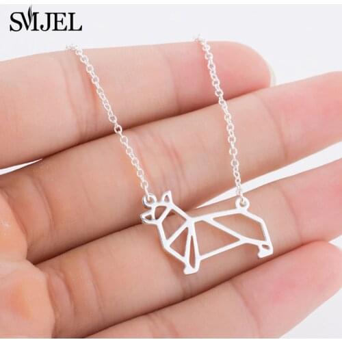 SMJEL Cute Geometric Corgi Dog Necklace for Women Minimalist Animal Dog Pendants& Necklaces Chritsmas Gift Birthday N391