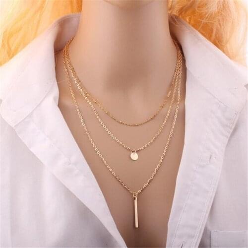 2021 New Fashion European Gold Silver Plated Women Jewelry Collar Multi Layers Bar Coin Necklace Clavicle Chains