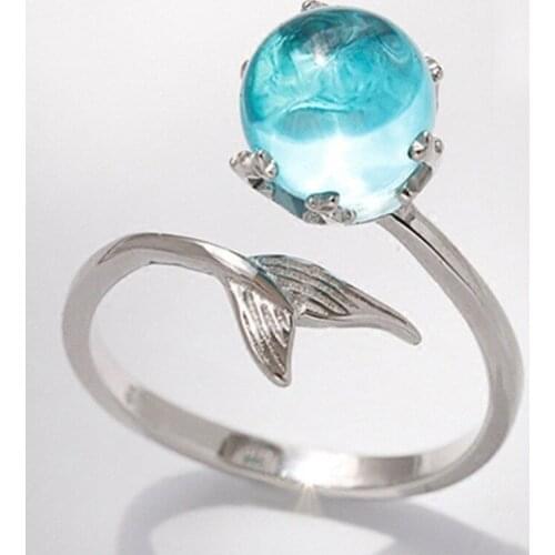 S925 Silver Blue Aquamarine Tail Net Red Open Ring for Women Engagement Wedding Gift Jewelry Circumference 53mm