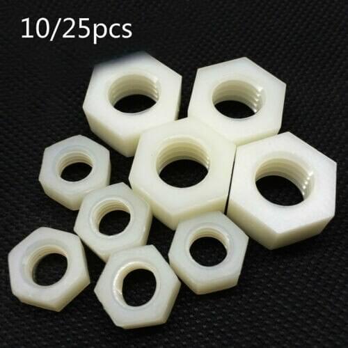 10/25pcs M2 M2.5 M3 M4 M5 M6 M8 M10 M12 M14 M16 M18 M20 White nylon hex nut hex plastic nut