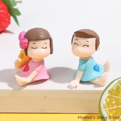 2pcs/set Sweety Lovers Couple Figurines Miniatures Fairy Garden Gnome Moss Decor