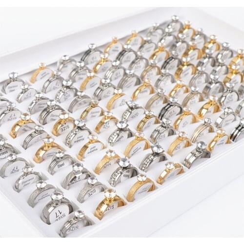 20pcs/lot Fashion Zircon Rhinestone Stainless Steel Wedding Rings Engagement Jewelry Mix Style Wholesale