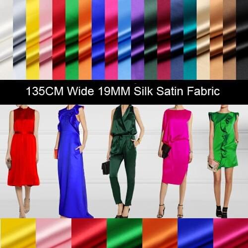 42Colors! 140cm wide 93% silk & 7% spandex 19mm solid color silk satin fabric for summer dress shirt clothes D518