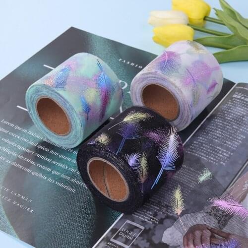 6cm 8cm 10cm 12cm Iridescent Star Moon Tulle Roll 25Yards Mesh Ribbon DIY Tutu Pom Bow Soft Feather Illusory Sewing Tape Supply