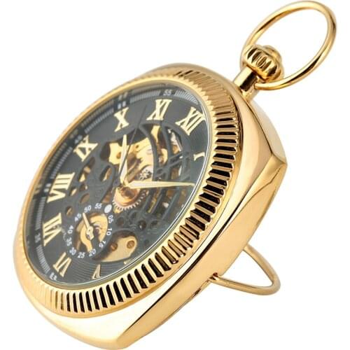 Antique Mechanical Hand-Winding Pocket Watch Luxury Roman Numerals Display Pocket Pendant Clock with Fob Chain New Arrival 2019