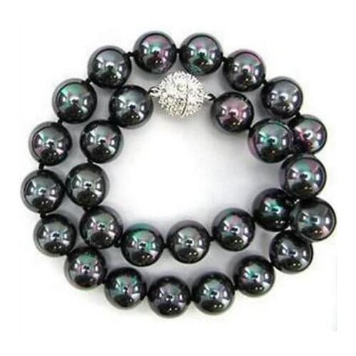 Livraison gratuite! Belle 10 mm noir South Sea Shell collier de perles 18 " AAA JT5042