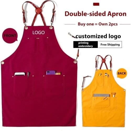 Denim Cowboy BBQ Apron Bib Leather Straps Kitchen Apron for Women Men Barber Cooking Restaurant Waitress Print Logo