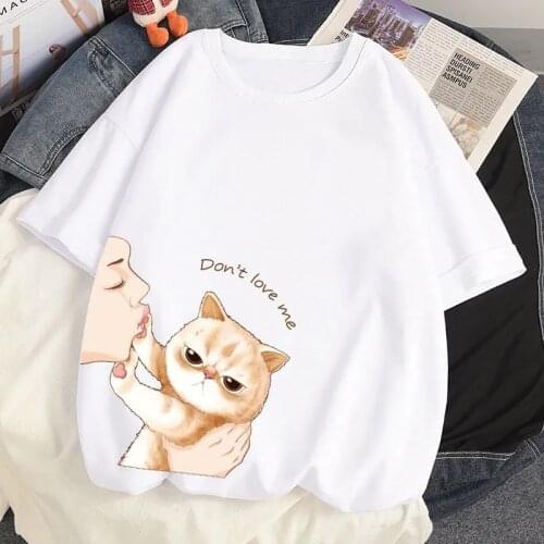 2021 Cotton Summer New T-shirts Harajuku Japanese Cute Cat Cartoon Anime Style Loose Short Sleeved T Shirt Women Tops