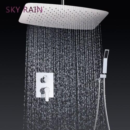 SKY RAIN Bathroom Chrome Wall Mounted Overhead Shower System Air Pressured Water Saving Shower Set