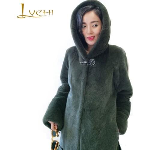 LVCHI Winter 2019 Import Real Mink Fur Coats Womens Coat Full Pelt Causal Medium Loss New Style Button Beautiful Mink Fur Coats