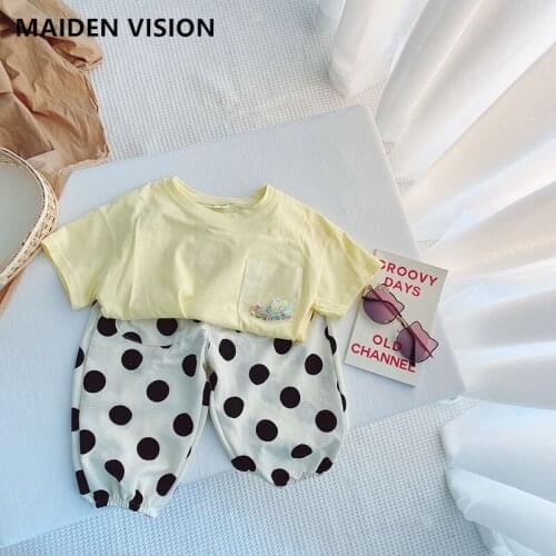 Girls Clothing Sets 2021 Summer Girls Clothes cotton T-Solid color shirt Dots Hip hop pants Outfit Kids Tracksuit Children Suit