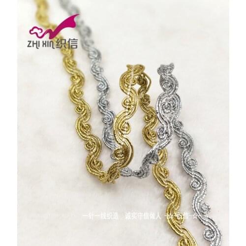 50Meters 10mm DIY Clothes Accessories Dentelle Golden Centipede Lace S Shape Wave Trims Sewing Lace Silver Braided Lace Ribbon
