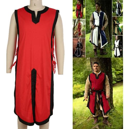 Medieval Viking Roman Warriors Costume Mens Larp Tabard Tunic Armor Coat Long Top Sleeveless Vest Long Shirt Outfit For Adult