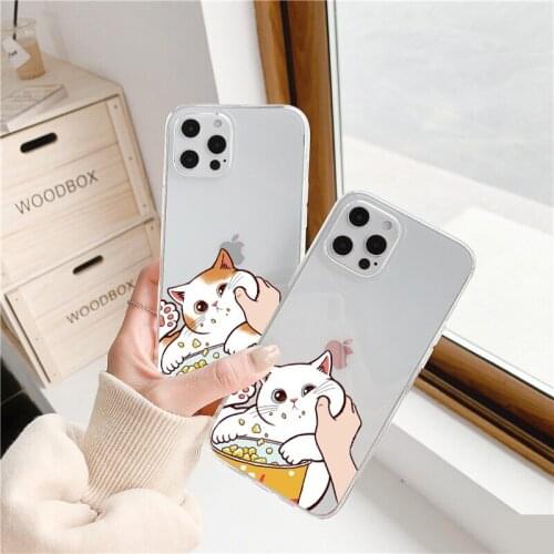 Cute Pinched Face Animal Cat Clear Phone Case For iphone 11 12 Pro Max X XR XS MAX 6s 7 8 Plus SE 20 Soft Back Transparent Cover