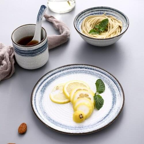 White ceramic hotel dining table set table bowl spoon four-piece simple restaurant color glaze plate cup tableware set