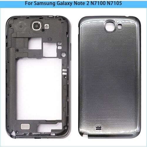 New N7100 Full Housing Case For Samsung Galaxy Note 2 N7100 N7105 Battery Cover Door Back Cover Mid Middle Frame Bezel Replace