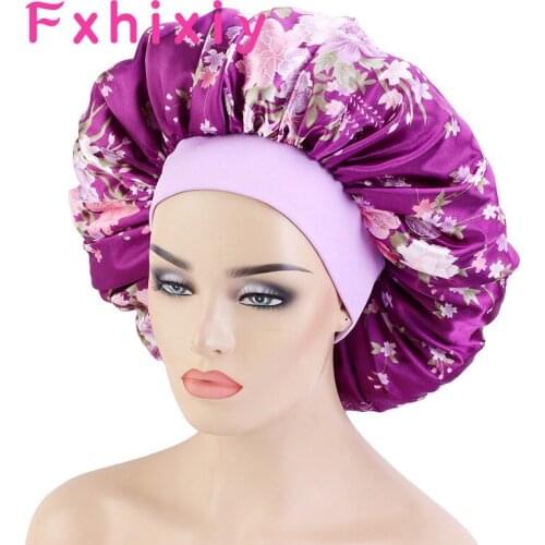 Extra Large Satin Bonnet for Women Floral Print Soft Salon Makeup Hair Cover Ladies Day Night Sleep Cap Long Hair Care Turban