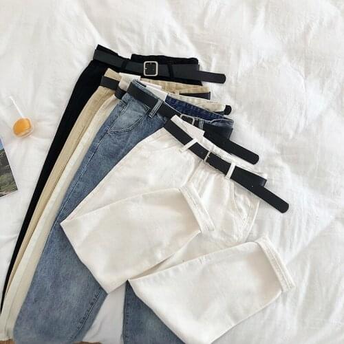 Autumn All-match Basis Denim Pants Women High Waist Long Jeans Trousers Female Pencil Pants Straight Casual Trousers With Belt