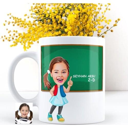 Personalized Girl Student Caricature Of White Mug cup-1