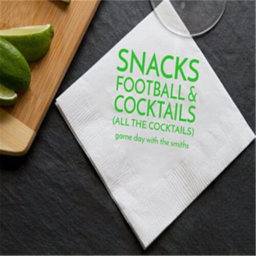 Personalized Cocktail Napkins Football & Cocktails - Big Game Day Football Beverage Big Game, Custom Game Day Weekend, Football