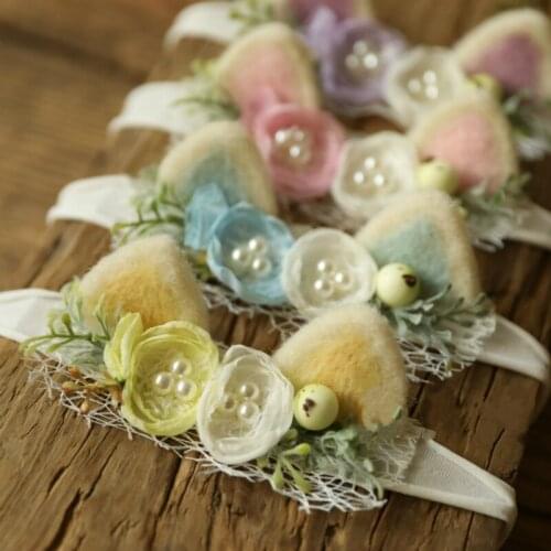 Newborn Photography Props Baby Headband Felt Ears Baby Hairband Infant Photo Accessories Lovely Decoration Flower Baby Headdress