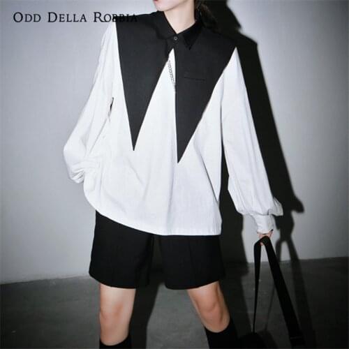 OddDellaRobbia 2021 Spring Womens Pointed Collar Accessories Lantern Sleeve Loose Long Sleeve Pullover Two-piece Streetwear1310