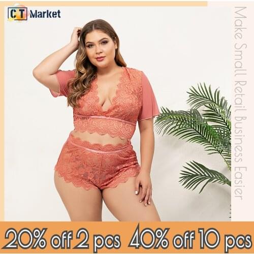 Plus Size Lace Top and Panty Women Lingerie Wireless Holiday Sleepwear Comfortable Underwear CT8659