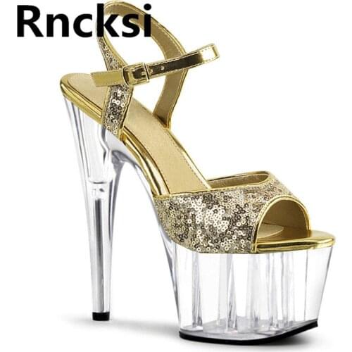 Rncksi New Summer Platform Summer Women Pole Dance Sexy Straps 17cm Sandals Wedding Party 17cm High Heels Sandals Shoes