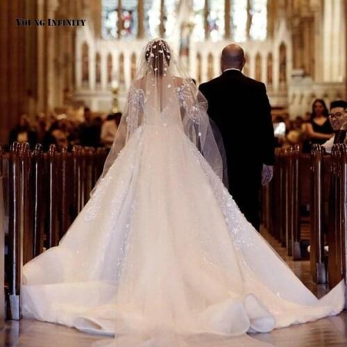 Romantic Mermaid Wedding Dresses 2021 Long Sleeves Bridal Gown Illusion Back Scoop Royal Train Applique White Plus Size Bride