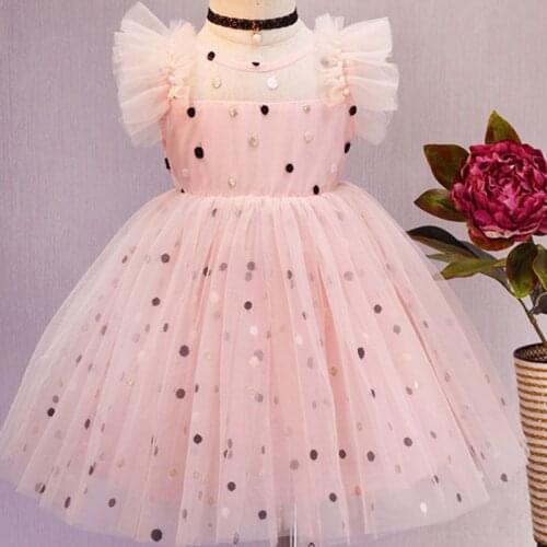 2021 New Summer Party Dresses Clothing For Girls Embroidered Polka Dot Mesh Dress Kids Clothes Girls Prom Dress