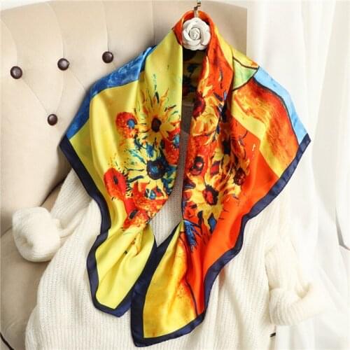 Floral Printed Scarf for Women Hijab Shawls Wraps Square Silk Scarves Beach Pashmina Foulard Female Bandana Neckerchief