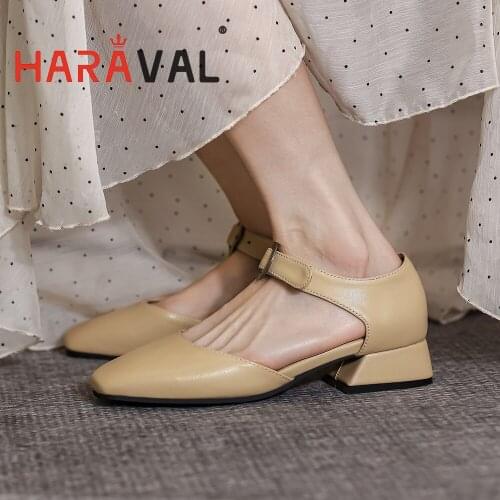 HARAVAL Women Pumps Shoes Low Heels Black Brown White Mary Janes Solid Office & Career Square Toe Shoes Women Elegant Lady B372